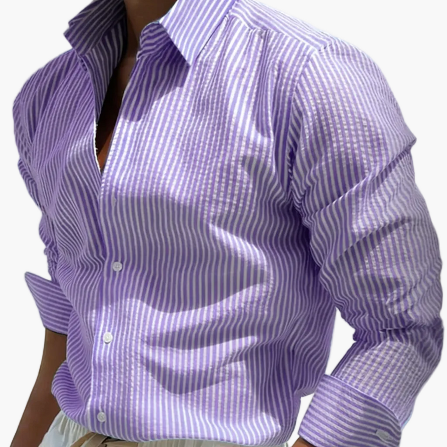 Camicia uomo business casual a righe – Camicia classica a maniche lunghe per ufficio e spiaggia