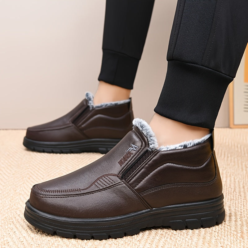 Herren Winter Slip-on Schuhe Braun gefüttert mit dicker Sohle