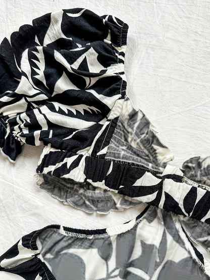 Mono de verano para mujer con mangas abullonadas y estampado tropical – Perfecto para la playa y las vacaciones