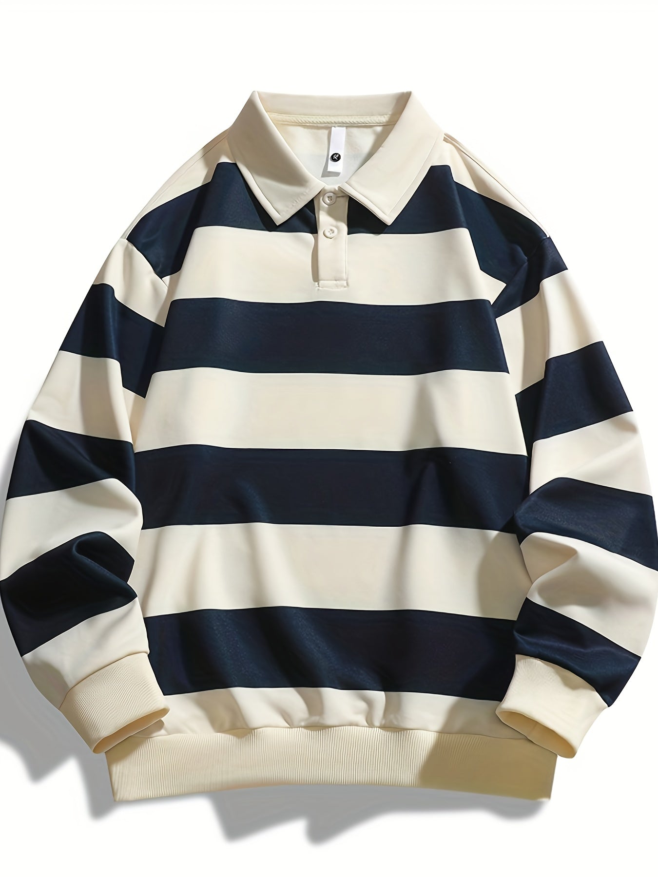 Gestreiftes Langarm Polo-Sweatshirt mit Kragen und Bündchen