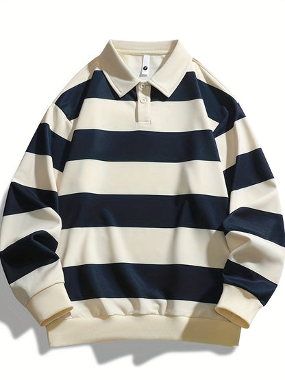 Gestreiftes Langarm Polo-Sweatshirt mit Kragen und Bündchen