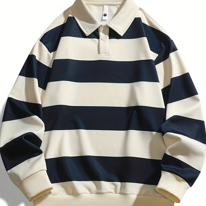 Gestreiftes Langarm Polo-Sweatshirt mit Kragen und Bündchen