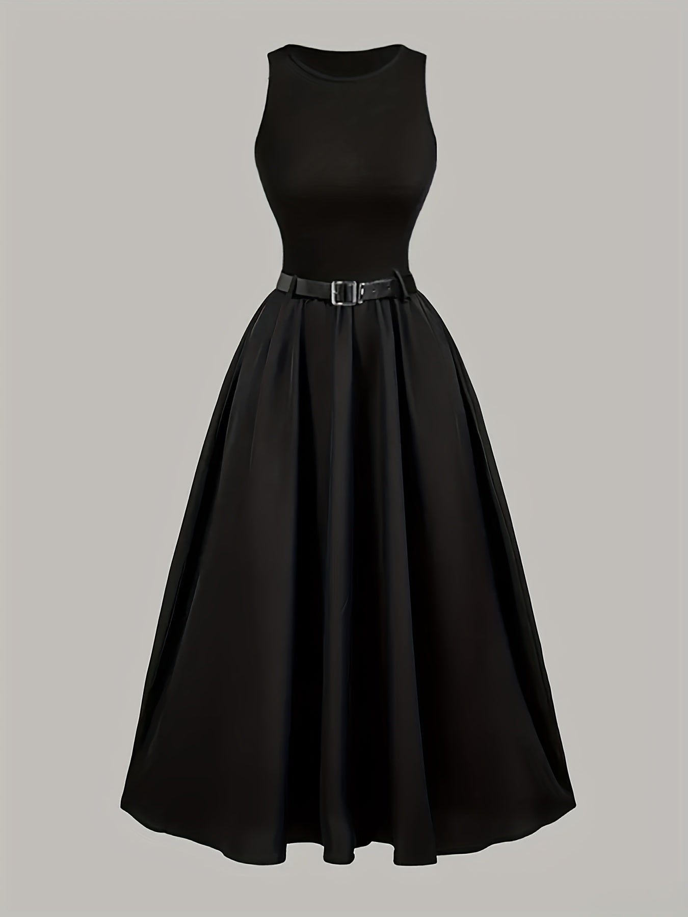 Vestido de noche elegante para mujer con cinturón, sin mangas, estilo vestido de gala, perfecto para fiestas y celebraciones