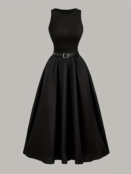 Vestido de noche elegante para mujer con cinturón, sin mangas, estilo vestido de gala, perfecto para fiestas y celebraciones