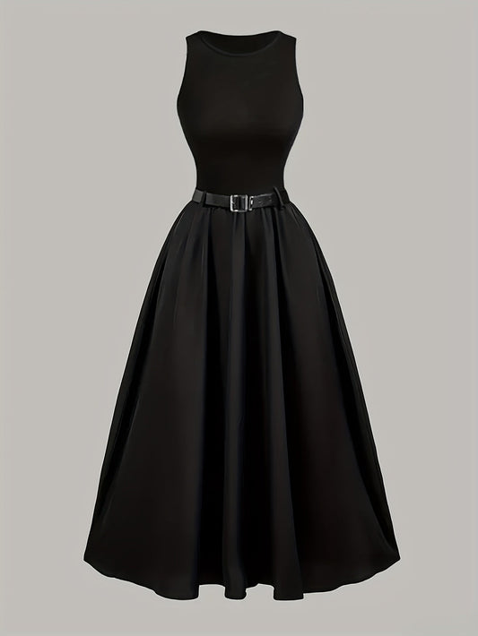 Vestido de noche elegante para mujer con cinturón, sin mangas, estilo vestido de gala, perfecto para fiestas y celebraciones