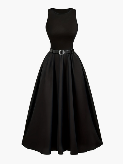 Vestido de noche elegante para mujer con cinturón, sin mangas, estilo vestido de gala, perfecto para fiestas y celebraciones