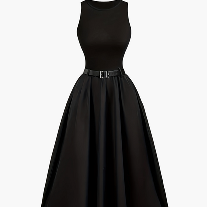 Vestido de noche elegante para mujer con cinturón, sin mangas, estilo vestido de gala, perfecto para fiestas y celebraciones