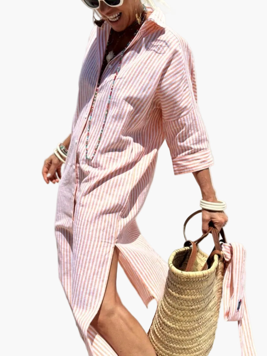 Vestido blusón de rayas para mujer en estilo veraniego relajado – Perfecto para el día a día y vacaciones