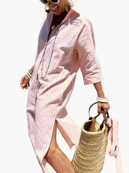 Vestido blusón de rayas para mujer en estilo veraniego relajado – Perfecto para el día a día y vacaciones