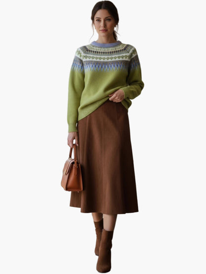 Damen Strickpullover im skandinavischen Stil mit geometrischem Muster, modisch und vielseitig für Herbst und Winter