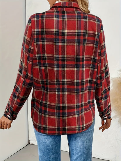 Camisa de cuadros para mujer con forro cálido – verde/rojo, manga larga
