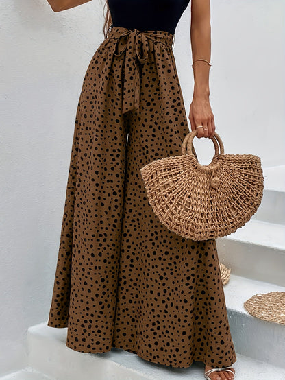 Dames elegante wijde broek met stippen en ceintuur – perfect voor lente & zomer