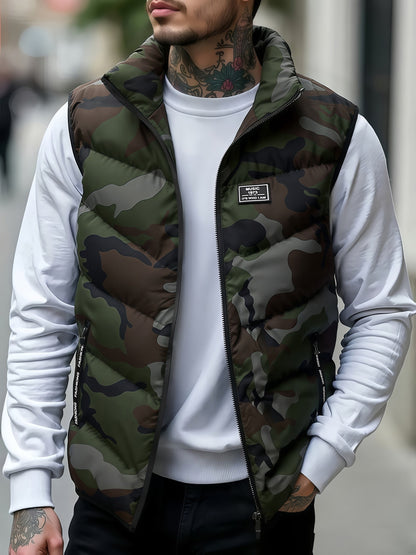 Gilet trapuntato mimetico da uomo con collo alto – gilet imbottito da outdoor