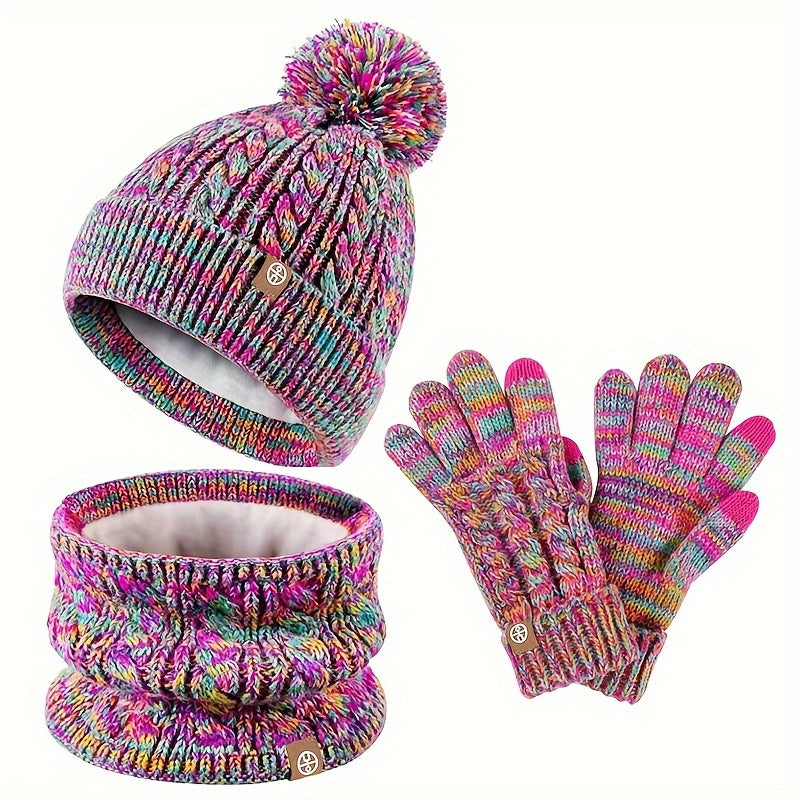 Driedelige winterset voor dames met muts, sjaal en handschoenen