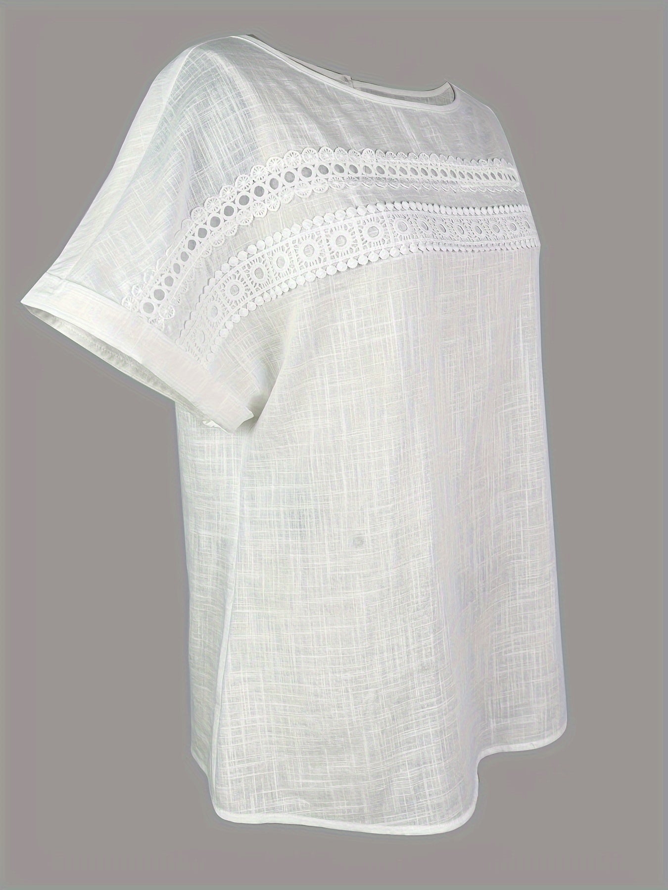 Top de verano elegante para mujer con encaje de ganchillo, manga corta, ideal para tiempo libre y vacaciones