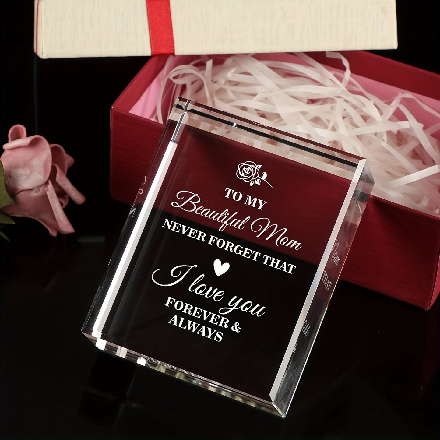 Frauen Dekorative Gravur Glasblock – Geschenk für Mutter, Stilvolle Tischdekoration mit Liebe-Botschaft