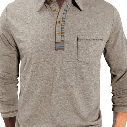 Herren Langarm Poloshirt mit Knopfleiste und Brusttasche