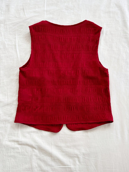 Dame ermeløs boho-vest med knytebånd og krinkeleffekt – Perfekt for fritid, strand og festivaler