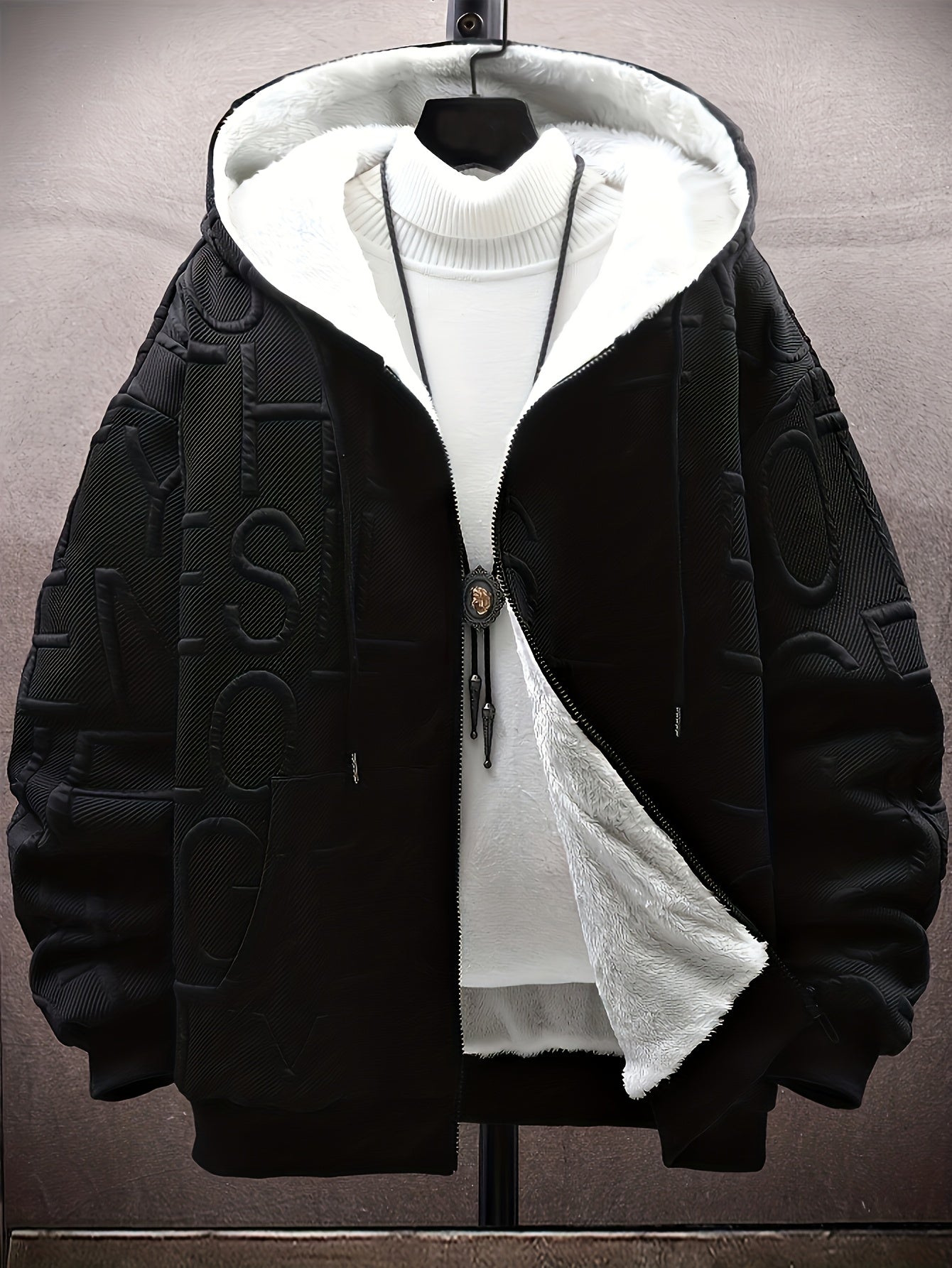 Unisex vinterhoodie-jakke med lynlås, foret, struktureret look, til mænd og kvinder