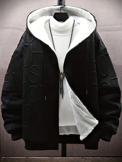 Unisex vinterhoodie-jakke med lynlås, foret, struktureret look, til mænd og kvinder