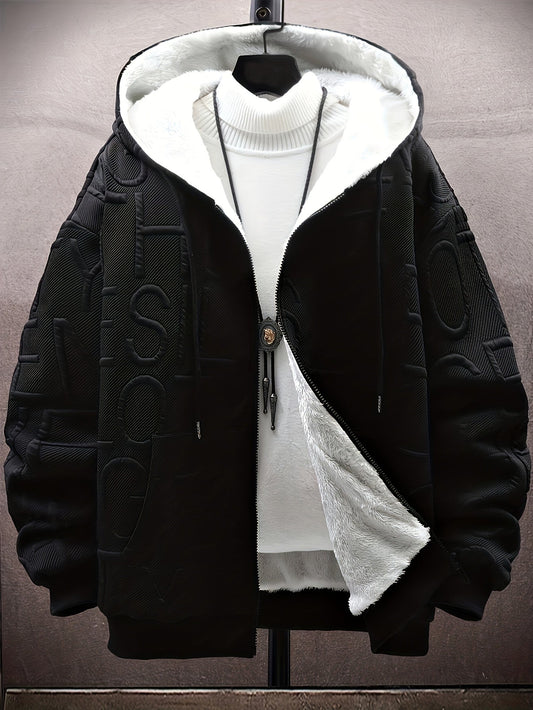 Unisex Winter Hoodie Jacke mit Reißverschluss, gefüttert, strukturierte Optik, für Herren & Damen
