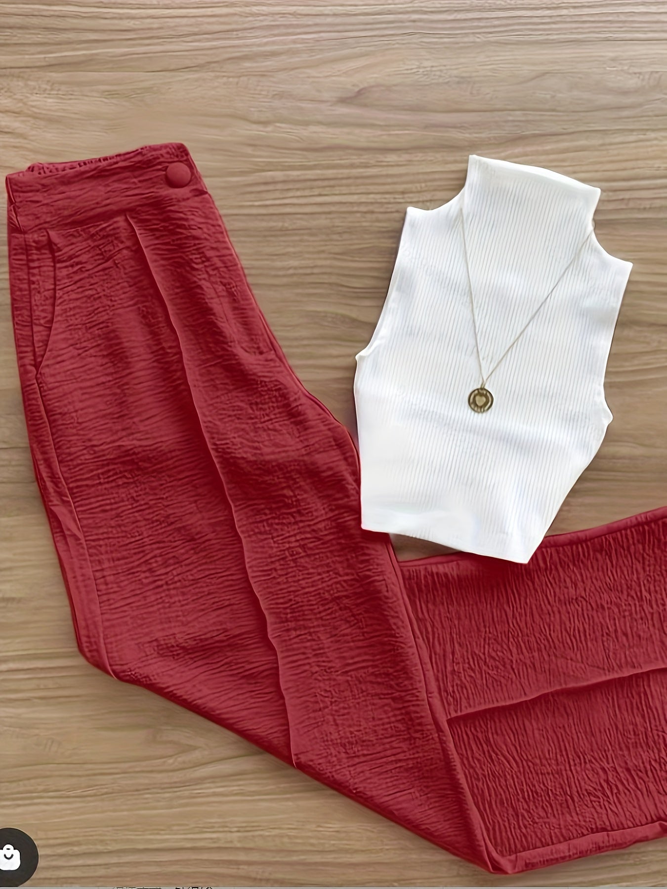 Set elegante da donna – Top senza maniche con collo alto e pantaloni ampi per primavera ed estate