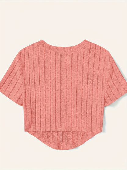 Dame kortermet ribbestrikket crop-top – avslappet sommer fritidsskjorte