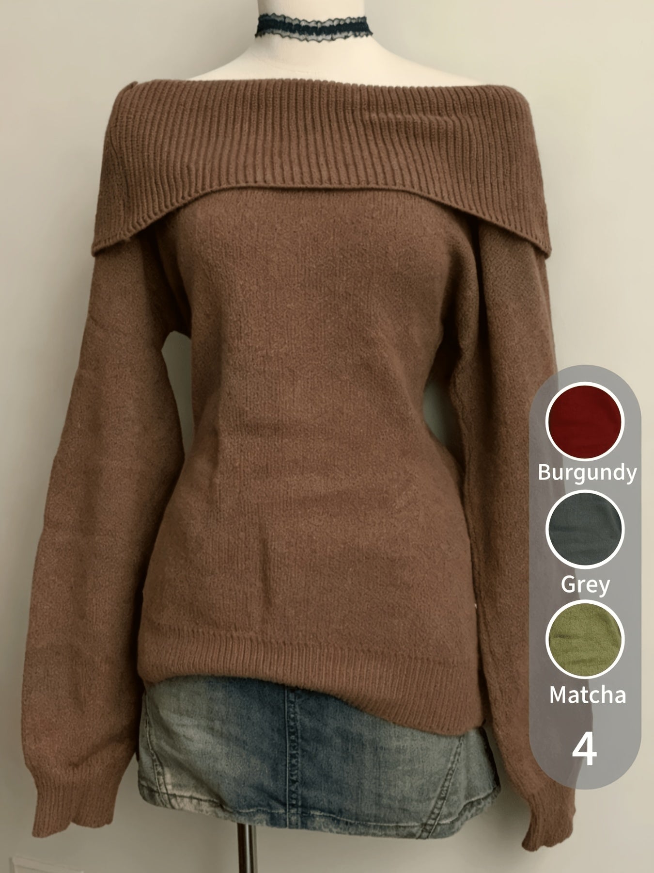 Damen Carmen-Pullover Gestrickt Off-Shoulder Grün