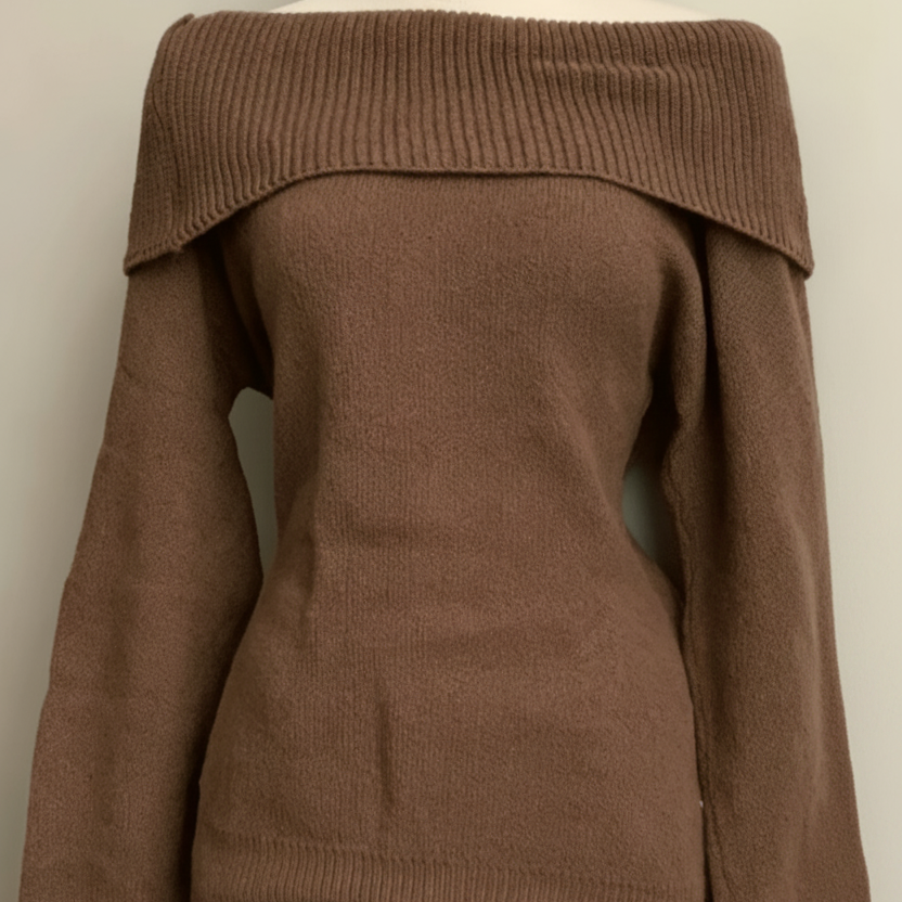 Damen Carmen-Pullover Gestrickt Off-Shoulder Grün