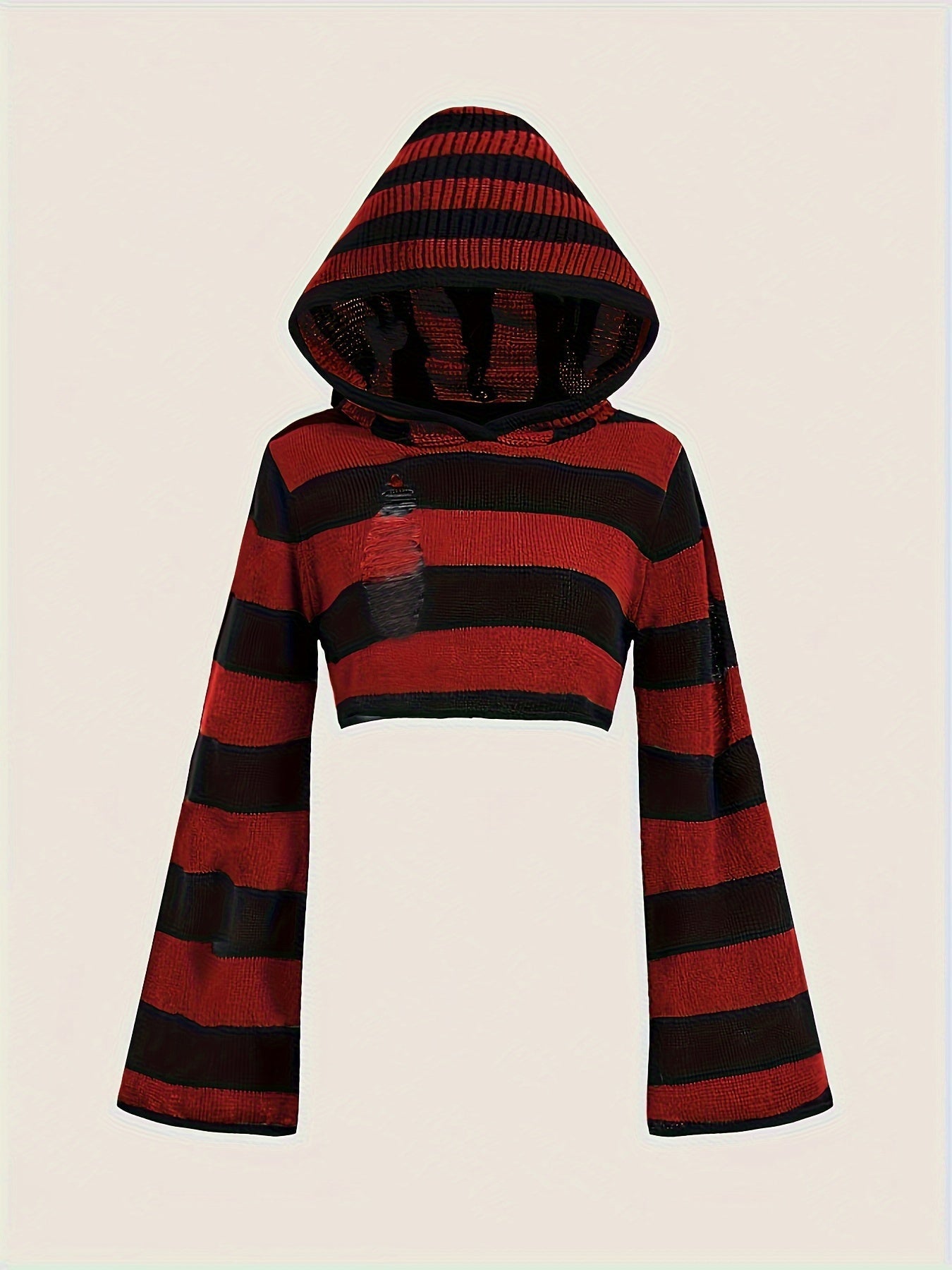 Kurzer Kapuzenpullover mit Streifen und langen Ärmeln