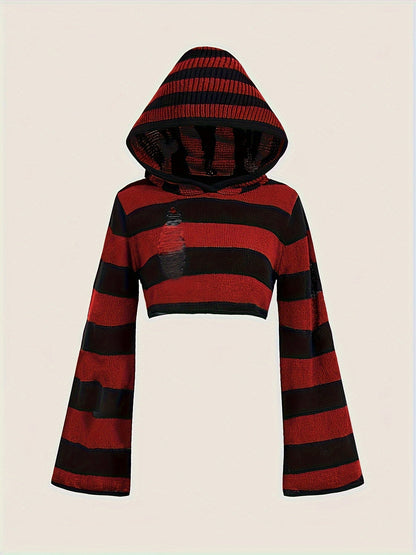 Kurzer Kapuzenpullover mit Streifen und langen Ärmeln