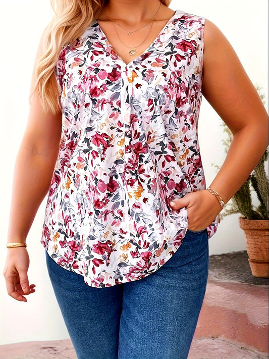 Dame Elegant Ermeløs Bluse med Blomstermønster for Hverdag og Fritid