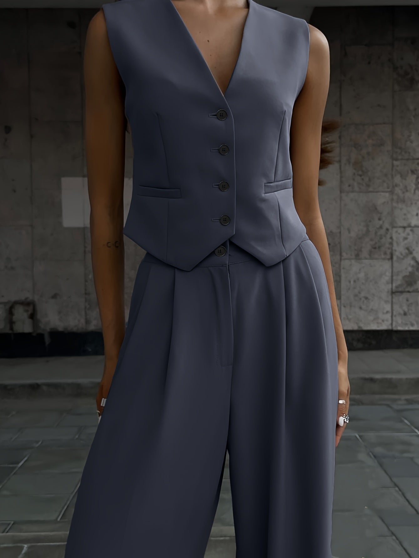 Dames Elegante Business-Tweedelige set met gilet en wijde broek – Moderne kantooroutfit voor lente & zomer