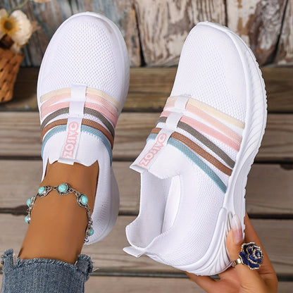Sneaker Slip-On da donna con motivo a righe – Scarpe casual comode per tutti i giorni e viaggi