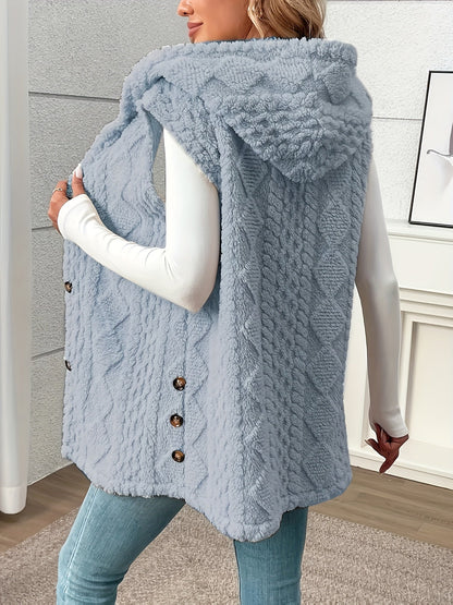 Gilet en maille élégant pour femme avec capuche et boutons – Parfait pour les loisirs et le quotidien