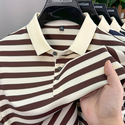 Męska koszulka polo z klasycznym wzorem w paski – krótki rękaw, elegancki styl casualowy