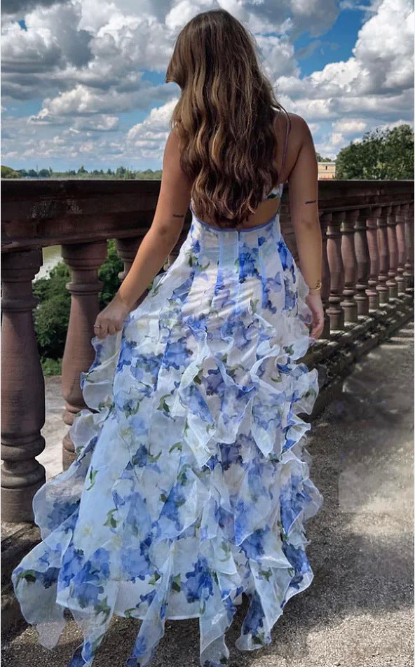 Damen Abendkleid mit 3D-Blumenmuster – Elegantes Maxikleid für besondere Anlässe und Sommerfeste