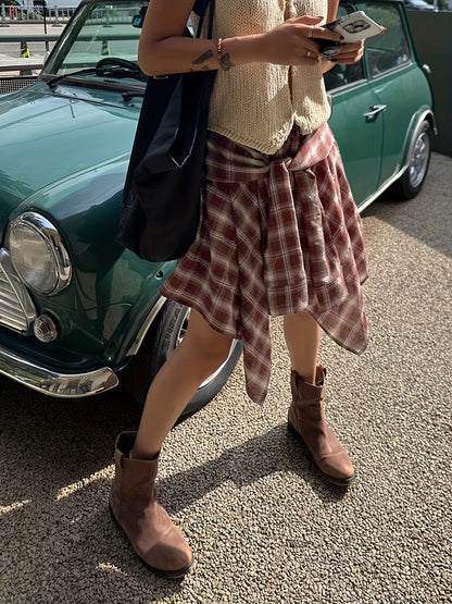 Gonna asimmetrica a quadri da donna in stile camicia per streetwear e tempo libero