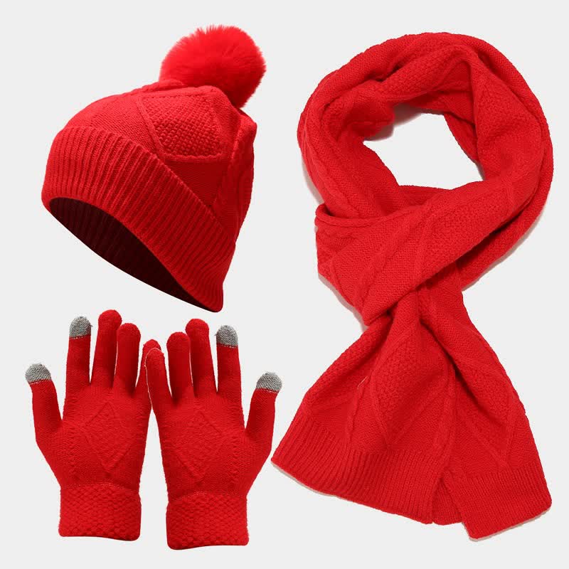Breiset voor dames met muts, sjaal en handschoenen