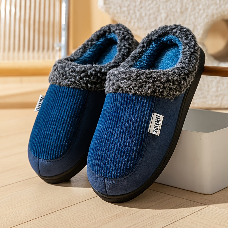 Unisex winterslippers grijs, geribbeld, met pluche voering en stevige zool