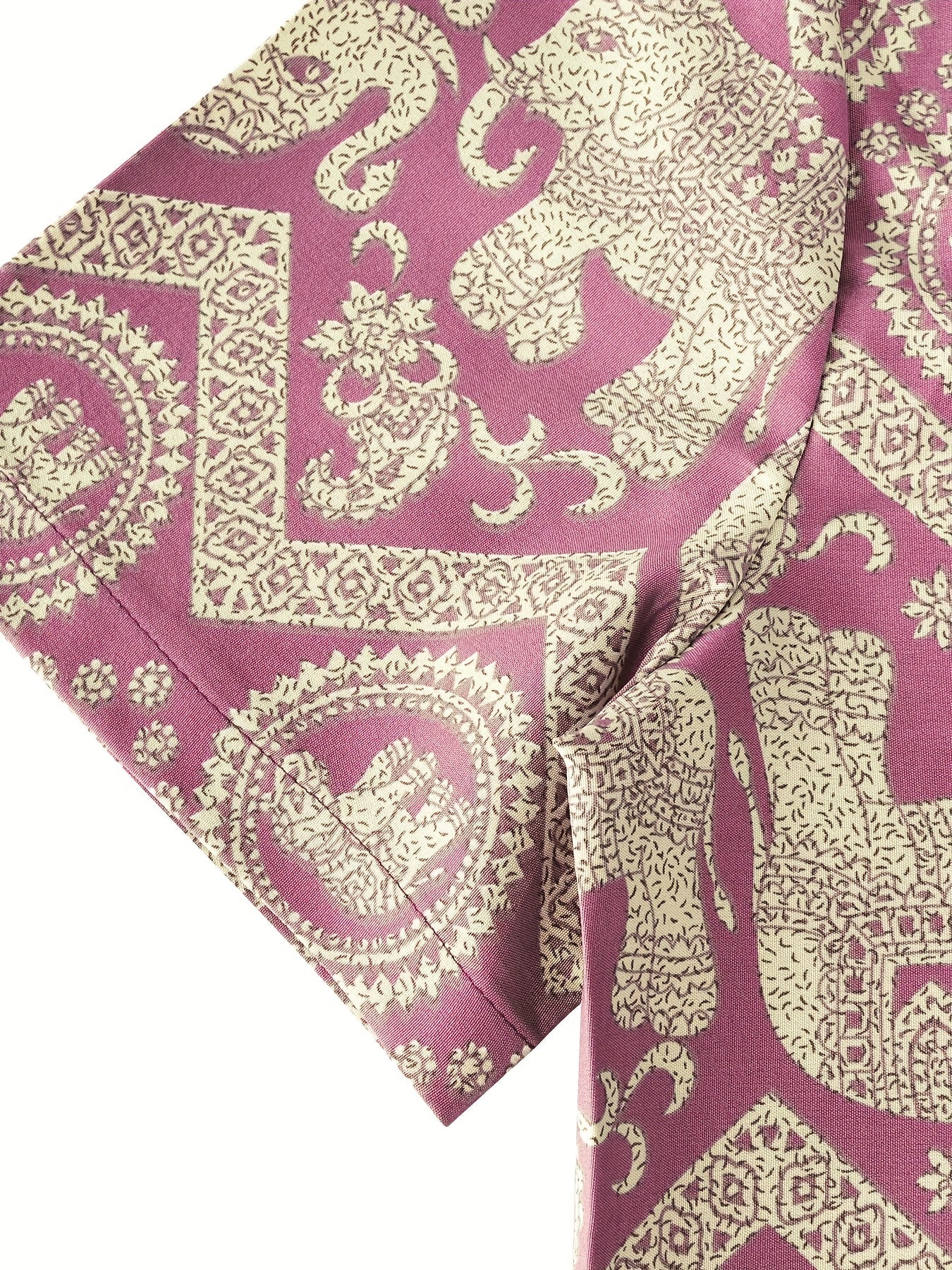 Chemise de villégiature pour homme avec imprimé éléphants et mandalas, manches courtes, chemise décontractée moderne