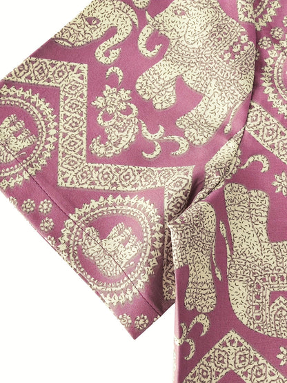 Chemise de villégiature pour homme avec imprimé éléphants et mandalas, manches courtes, chemise décontractée moderne
