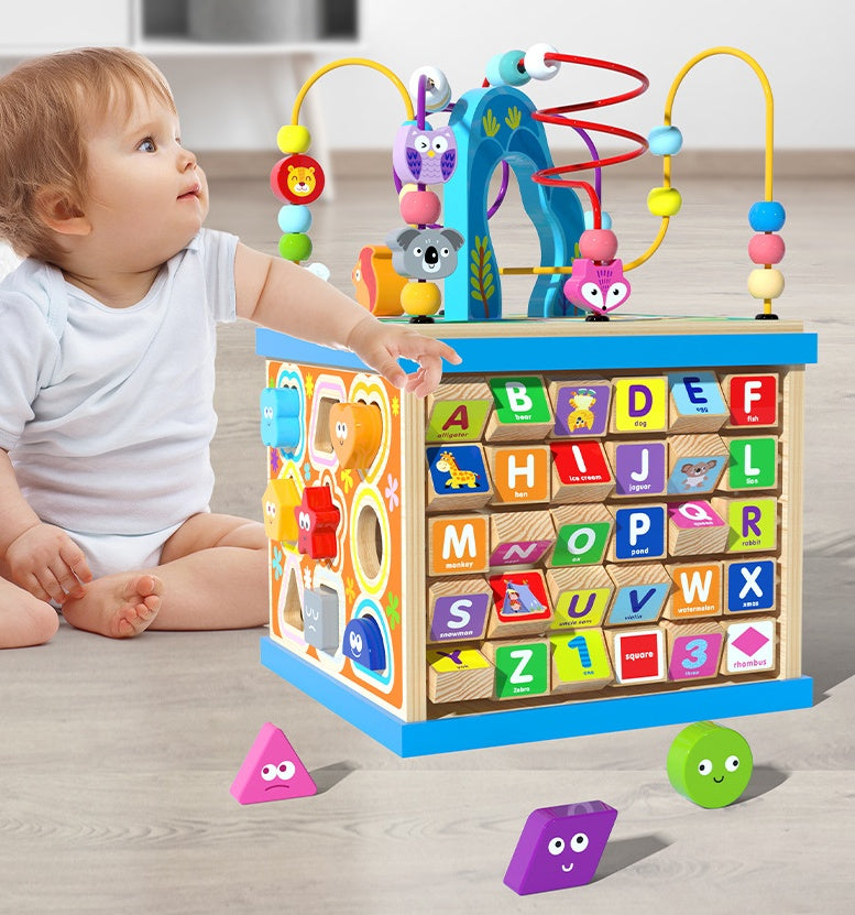 Cube multifonction motricité pour enfants – Alphabet, chiffres et formes – Jeu éducatif pour garçons et filles