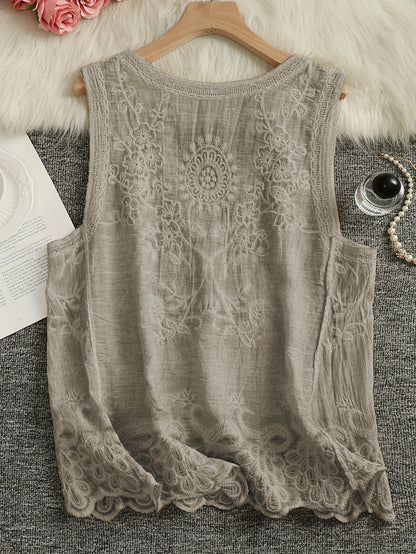 Damski boho haftowany top bez rękawów na lato i czas wolny