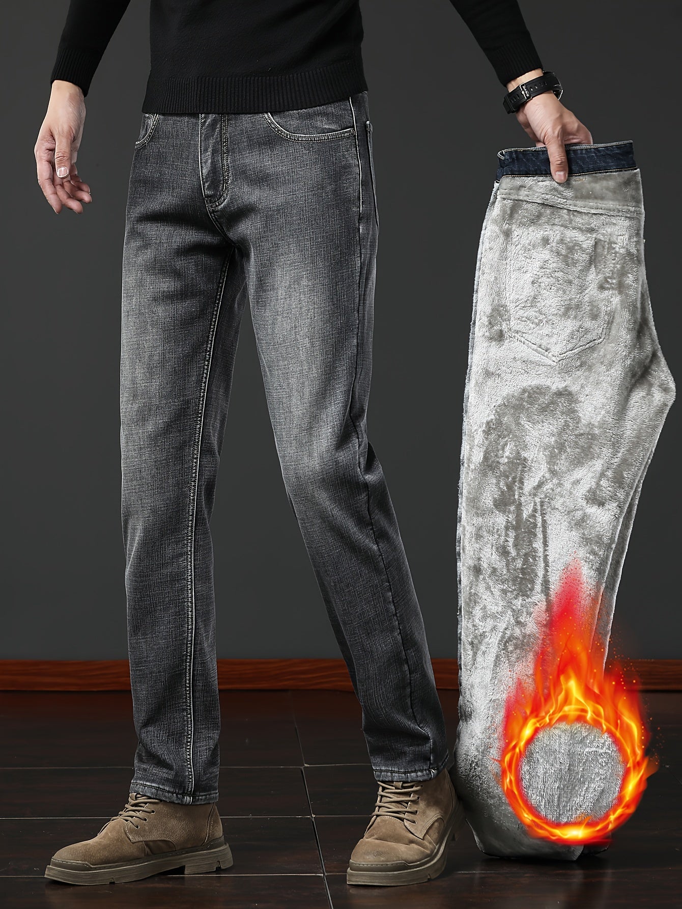 Thermo Jeans Herren gefüttert Winterhose Grau / Dunkelblau