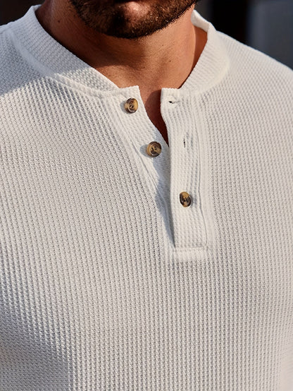 Herre kortærmet Henley-shirt med strukturmønster til stilfulde fritidslooks