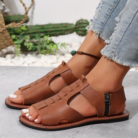 Sandales d'été pour femmes avec fermeture éclair – Ballerines confortables style bohème pour le quotidien et les loisirs
