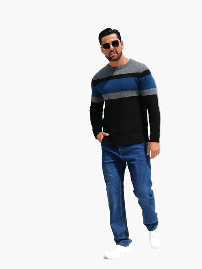 Jersey de punto para hombre con patrón de rayas – Jersey casual a la moda para otoño e invierno