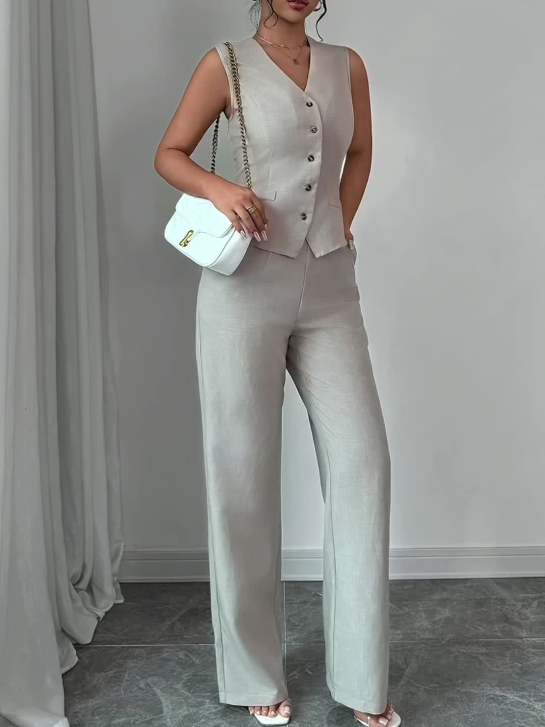 Dame Business Dress Sett Elegant med Vest og Bukse – Stilig Vår- og Sommerantrekk for Kontor og Hverdag