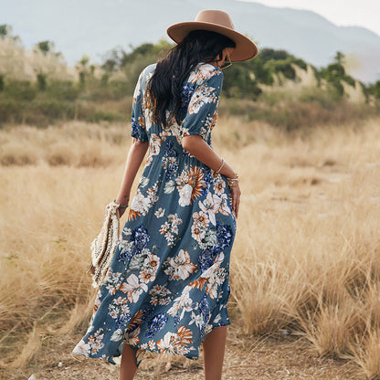 Karen – Robe d'été florale à encolure en V et taille élastique